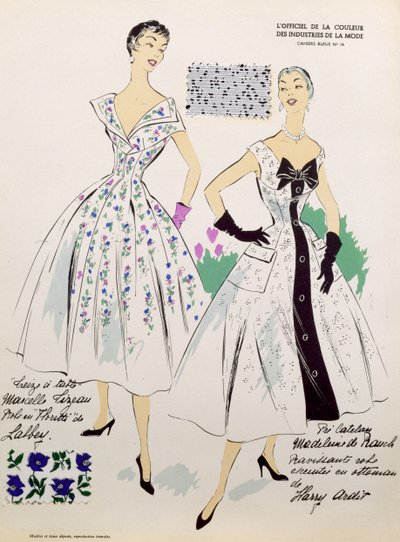 Sketches and fabric swatches, from 